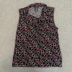 George Stretch Blouse Cowl Neckline Black White Pink Top Large Polyester Spandex